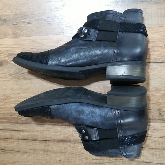 FRANCE MODE On Trend Blue Gray Black Mixed Media Booties with Straps - Picture 9 of 15